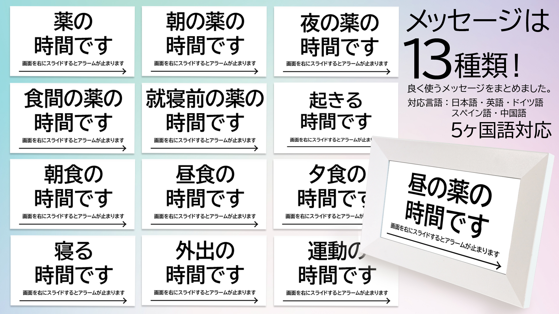 メディクロのアラームメッセージは13種類